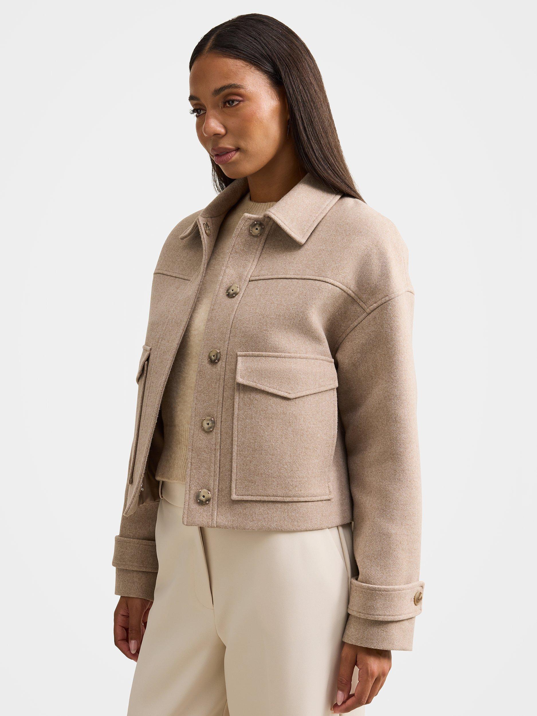 Product image 3 of 5, which shows Forever New Kelsey Cropped Jacket, Beige, 4