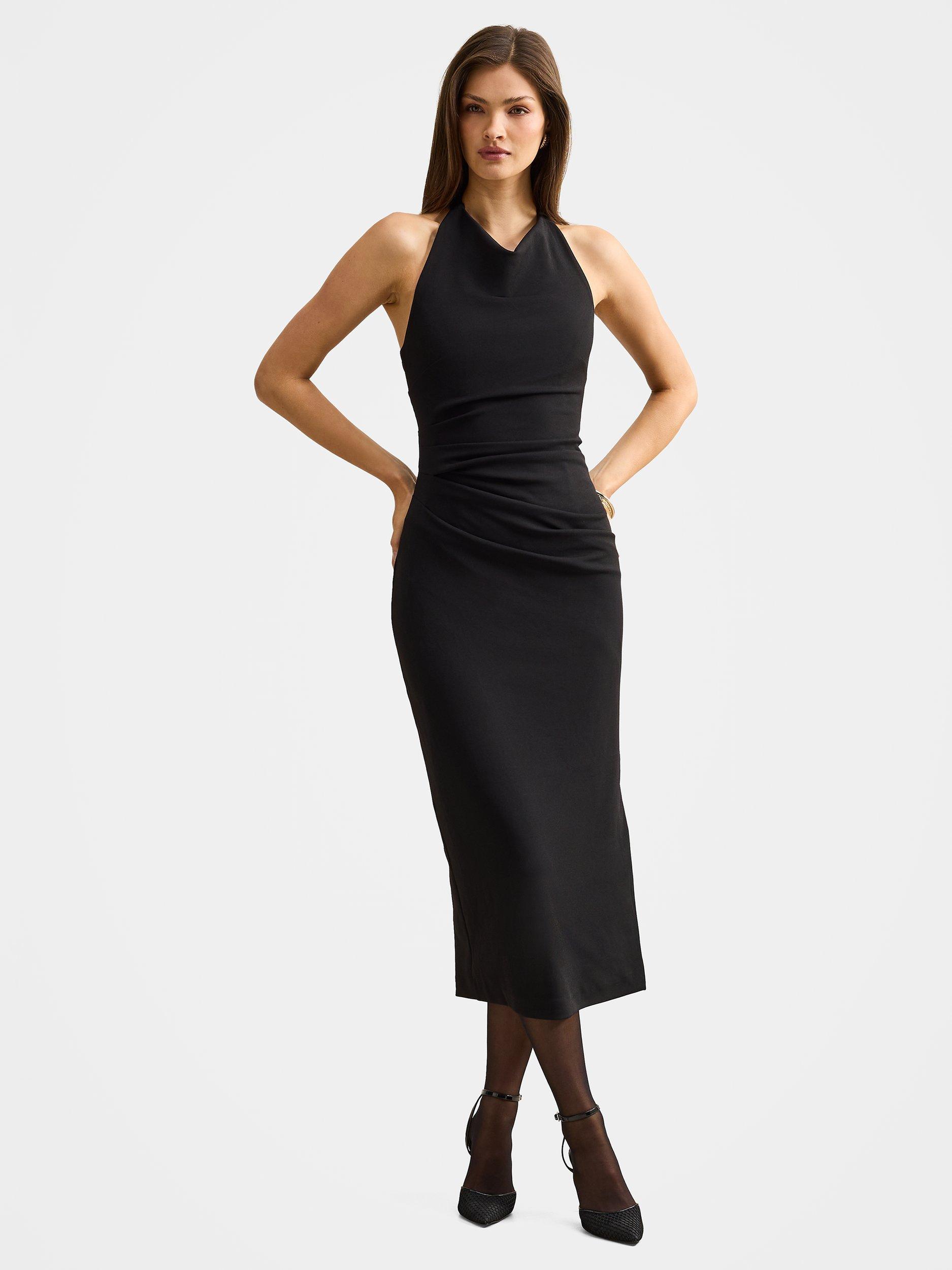 Product image 1 of 4, which shows Forever New Daphne Halterneck Midi Dress, Black, 4