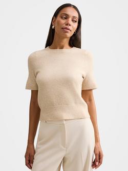 Forever New Estelle Short Sleeve Knit Top, Oat, Oat