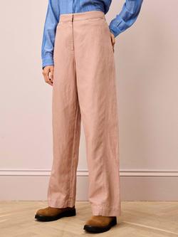 Brora High Rise Linen Blend Barrel Leg Trousers, Mocha, Mocha