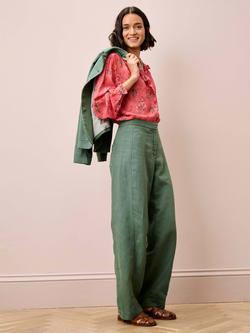 Brora High Rise Linen Blend Barrel Leg Trousers, Verdigris - view 2, Verdigris