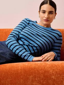 Brora Breton Stripe Jersey Top, Bluebell/Navy - view 2, Bluebell/Navy