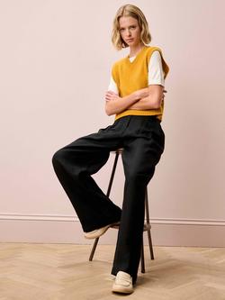 Brora Pure Washed Linen Wide Leg Trousers, Black, Black