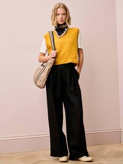 Brora Pure Washed Linen Wide Leg Trousers, Black - view 2, Black