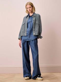 Brora Cross Weave Pure Linen Trousers, Indigo - view 2, Indigo