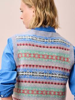 Brora Fair Isle Pure Wool Waistcoat, Wedgewood - view 2, Wedgewood