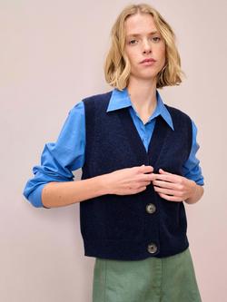 Brora V-Neck Pure Wool Waistcoat, Cosmos, Cosmos