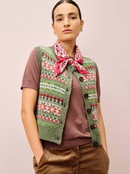 Brora Fair Isle Pure Wool Tank Top, Fern, Fern