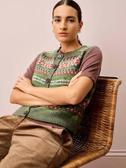 Brora Fair Isle Pure Wool Tank Top, Fern - view 2, Fern