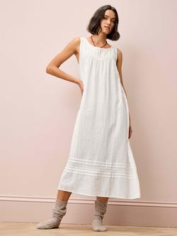 Brora Dobby Spot Sleeveless Nightdress, White, White