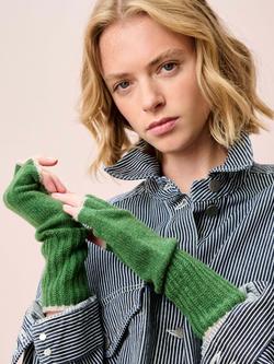 Brora Fingerless Pure Cashmere Gloves, Parsley/Ash - view 2, Parsley/Ash