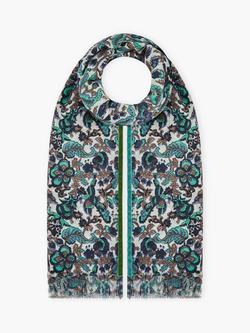 Brora Botanical Pure Wool Stole, Pearl/Indigo, Pearl/Indigo