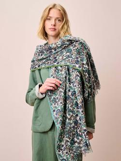 Brora Botanical Pure Wool Stole, Pearl/Indigo - view 2, Pearl/Indigo