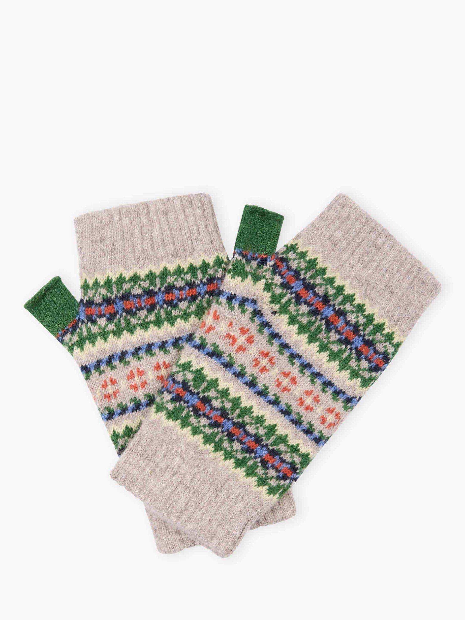 Product image 1 of 2, which shows Brora Folk Pure Cashmere Wrist Warmers, Ash, One Size