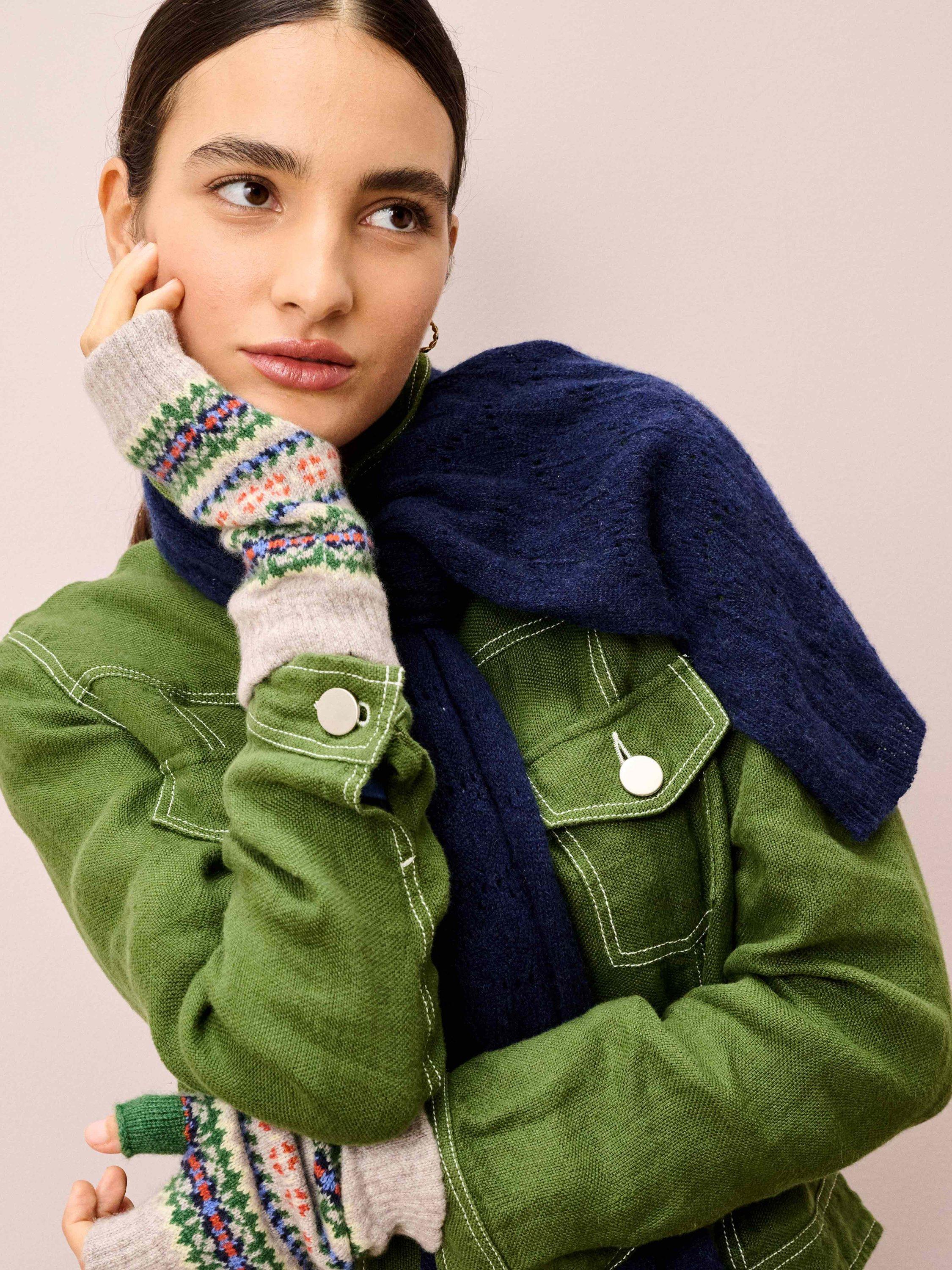 Product image 2 of 2, which shows Brora Folk Pure Cashmere Wrist Warmers, Ash, One Size