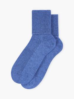 Brora Ribbed Cashmere Rich Socks, Cornflower, Cornflower