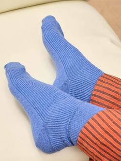 Brora Ribbed Cashmere Rich Socks, Cornflower - view 2, Cornflower