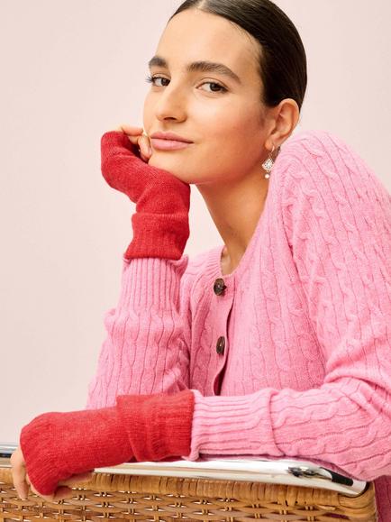 Brora Pure Cashmere Wristwarmers, Tomato - view 2, Tomato