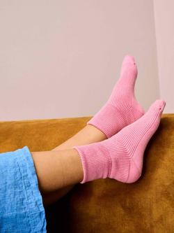 Brora Ribbed Cashmere Rich Socks, Rose - view 2, Rose