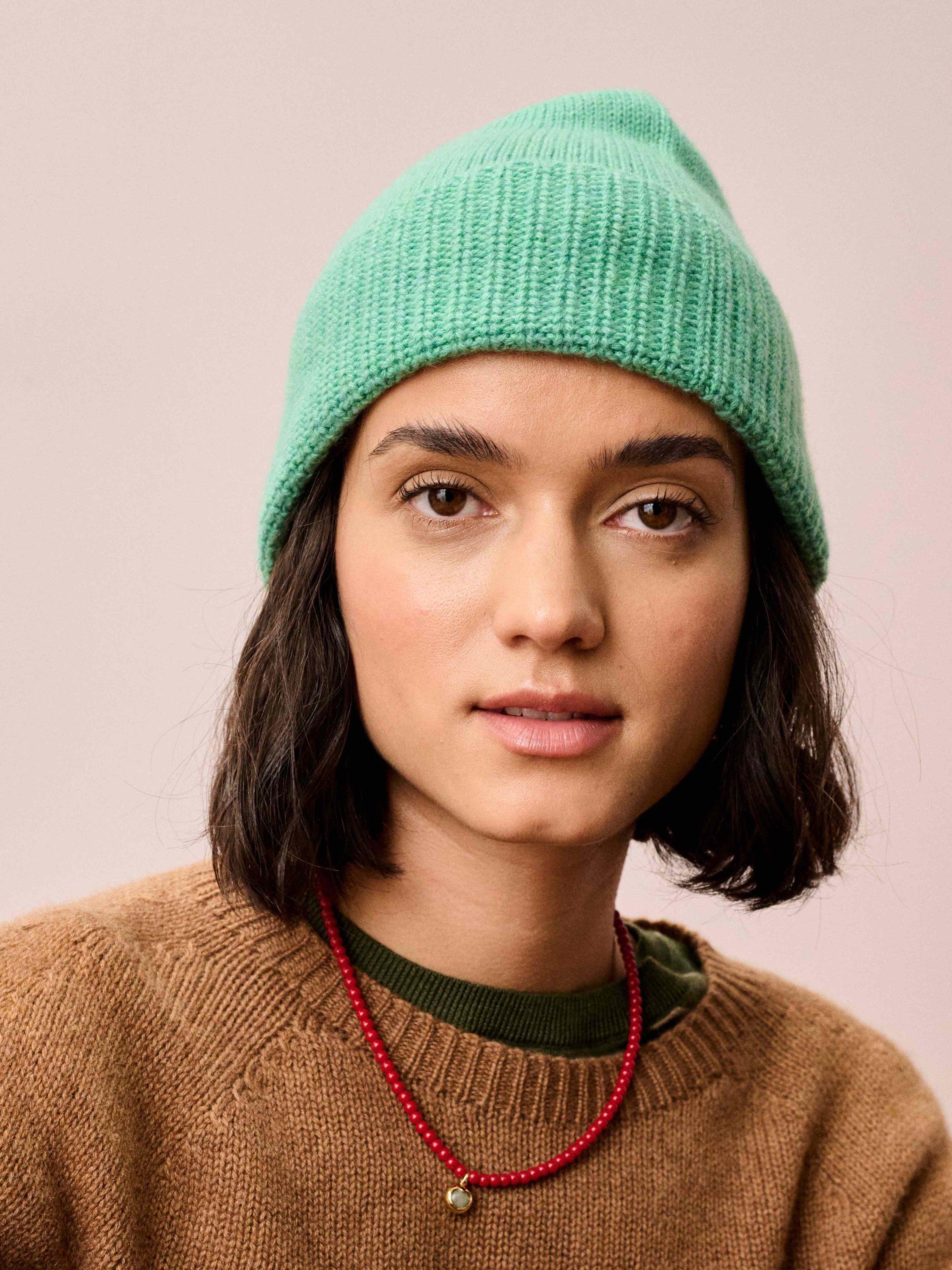 Product image 2 of 2, which shows Brora Knitted Pure Cashmere Beanie Hat, Celadon, One Size