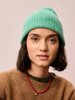 Brora Knitted Pure Cashmere Beanie Hat, Celadon - view 2, Celadon