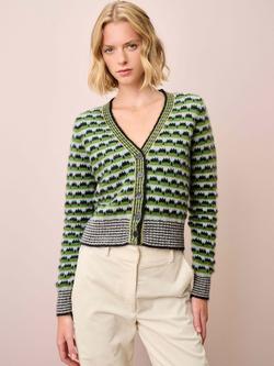 Brora Textured V-Neck Wool Rich Cardigan, Multi, Multi