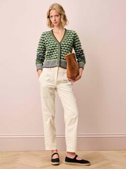 Brora Textured V-Neck Wool Rich Cardigan, Multi - view 2, Multi