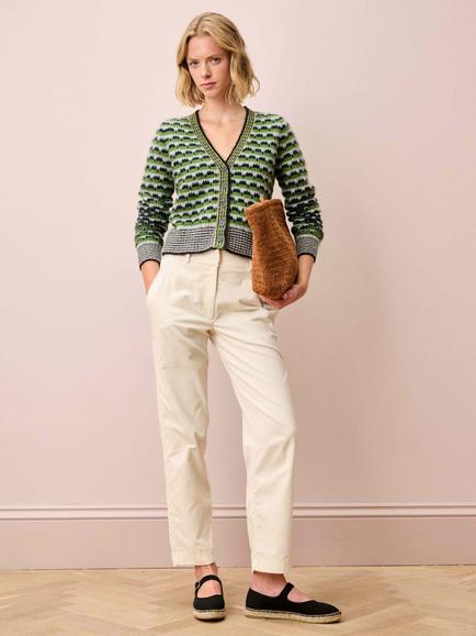 Brora Textured V-Neck Wool Rich Cardigan, Multi - view 2, Multi