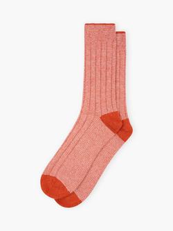 Brora Stripe Cashmere Rich Socks, Spice/Swan, Spice/Swan