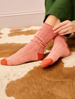 Brora Stripe Cashmere Rich Socks, Spice/Swan - view 2, Spice/Swan