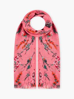 Brora Botanical Pure Wool Scarf, Coral, Coral