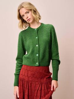 Brora Pointelle Textured Wool Rich Cardigan, Green, Green