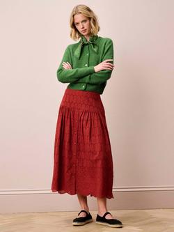 Brora Pointelle Textured Wool Rich Cardigan, Green - view 2, Green