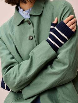 Brora Breton Stripe Pure Cashmere Fingerless Gloves, Navy/White - view 2, Navy/White