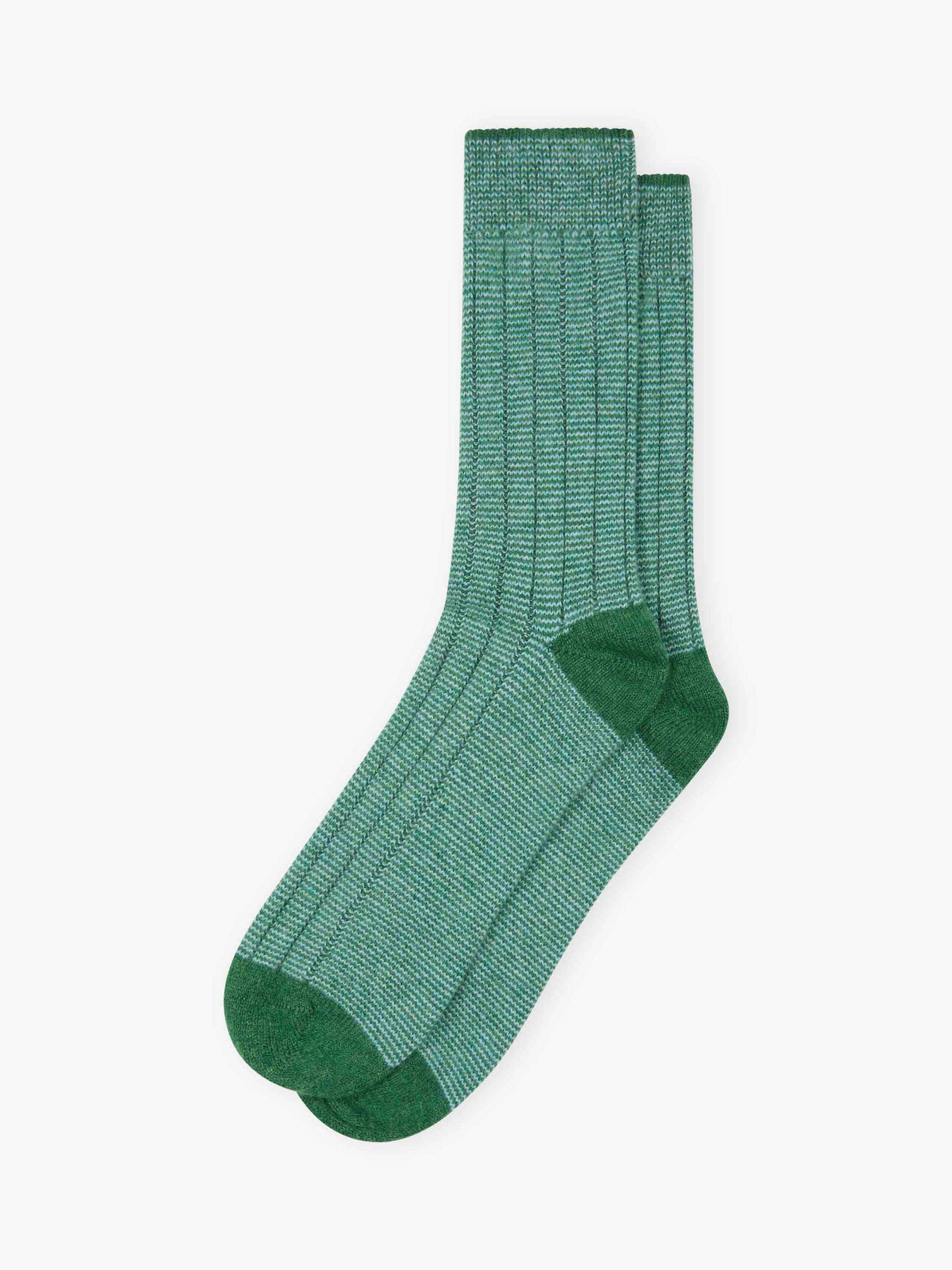 Product image 1 of 2, which shows Brora Stripe Cashmere Rich Socks, Parsley/Porcelain, 4-5