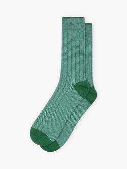 Brora Stripe Cashmere Rich Socks, Parsley/Porcelain, Parsley/Porcelain