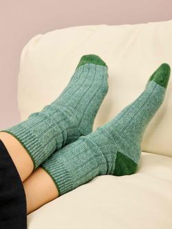 Brora Stripe Cashmere Rich Socks, Parsley/Porcelain - view 2, Parsley/Porcelain