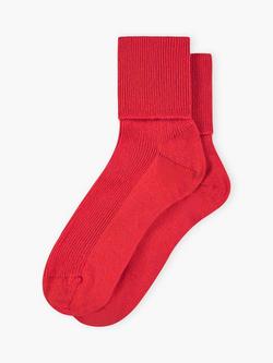 Brora Ribbed Cashmere Rich Socks, Tomato, Tomato