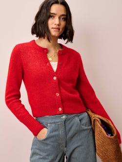 Brora Pointelle Textured Wool Rich Cardigan, Poppy, Poppy
