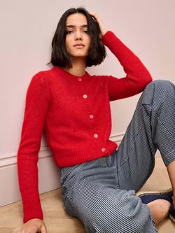 Brora Pointelle Textured Wool Rich Cardigan, Poppy - view 2, Poppy