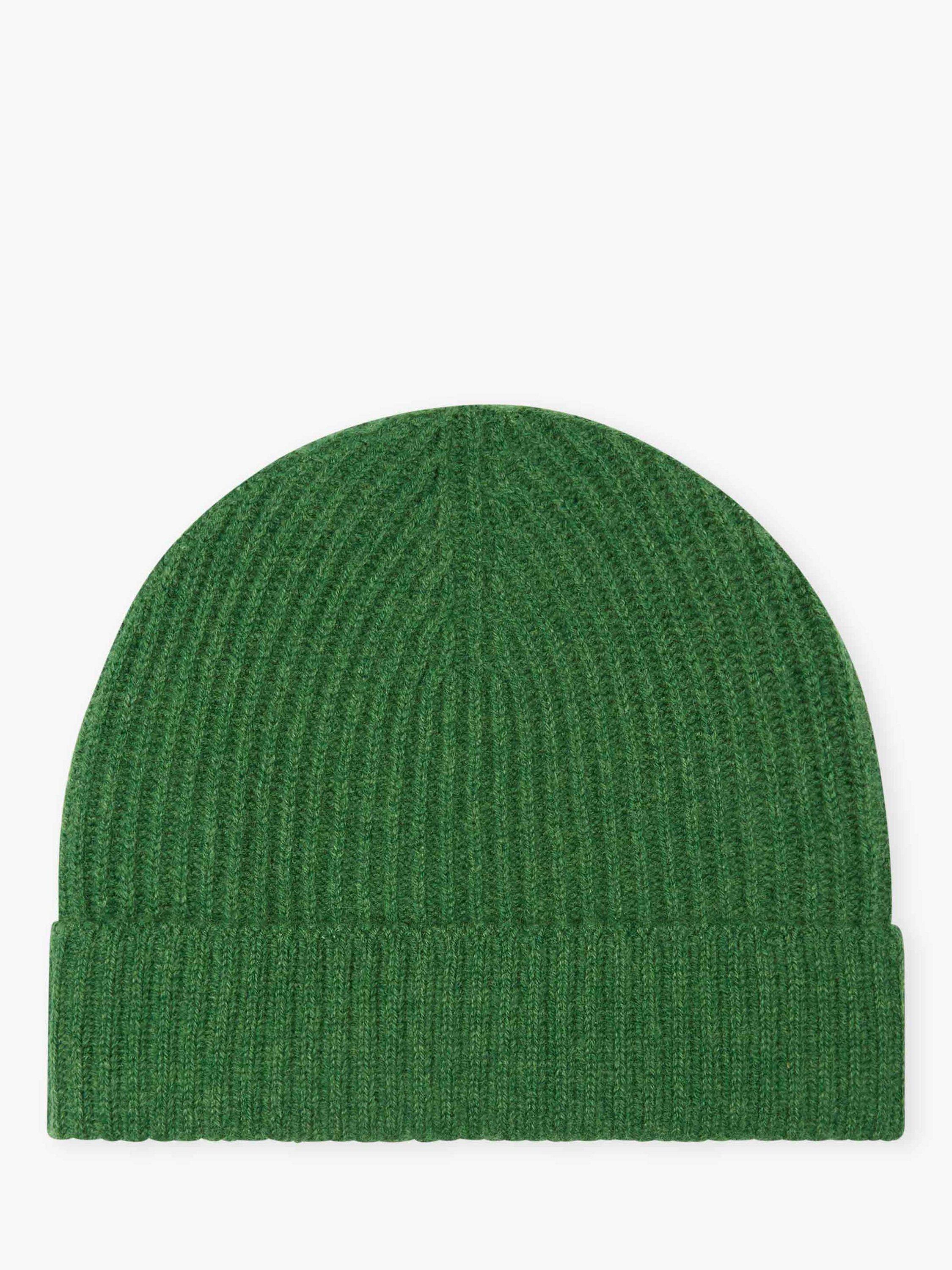 Product image 1 of 2, which shows Brora Ribbed Pure Cashmere Beanie Hat, Parsley, One Size
