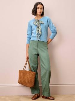 Brora Round Neck Cable Knit Pure Cashmere Cardigan - view 2, Blue