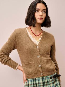 Brora V-Neck Wool Rich Cardigan, Toffee, Toffee