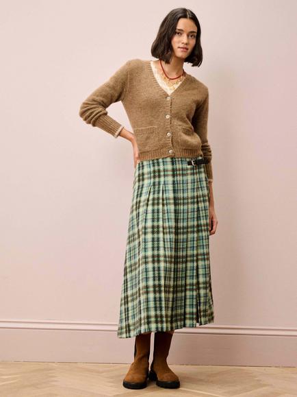 Brora V-Neck Wool Rich Cardigan, Toffee - view 2, Toffee