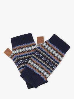 Brora Folk Pure Cashmere Wrist Warmers, French Navy