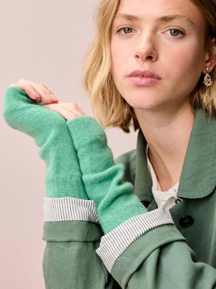 Brora Pure Cashmere Wristwarmers, Celadon - view 2, Celadon