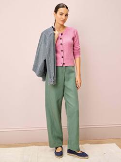 Brora Round Neck Cable Knit Pure Cashmere Cardigan - view 2, Pink