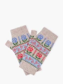 Brora Rose Fair Isle Pure Cashmere Wristwarmers, Ash, Ash