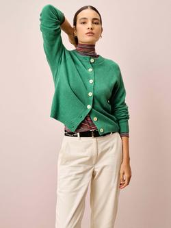 Brora Round Neck Pure Cashmere Cardigan, Celadon, Celadon