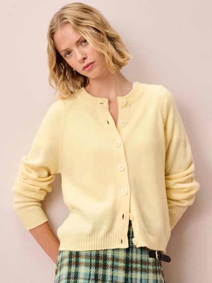 Brora Round Neck Pure Cashmere Cardigan, Vanilla, Vanilla